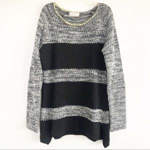 Pink Rose Striped Black & Gray Knit Sweater XL